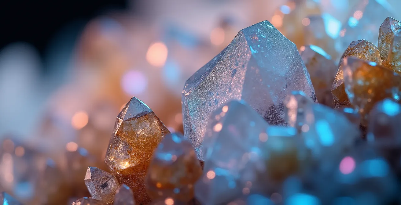 Makroaufnahme von Schweizer Bergkristallen mit natürlicher Lichtbrechung