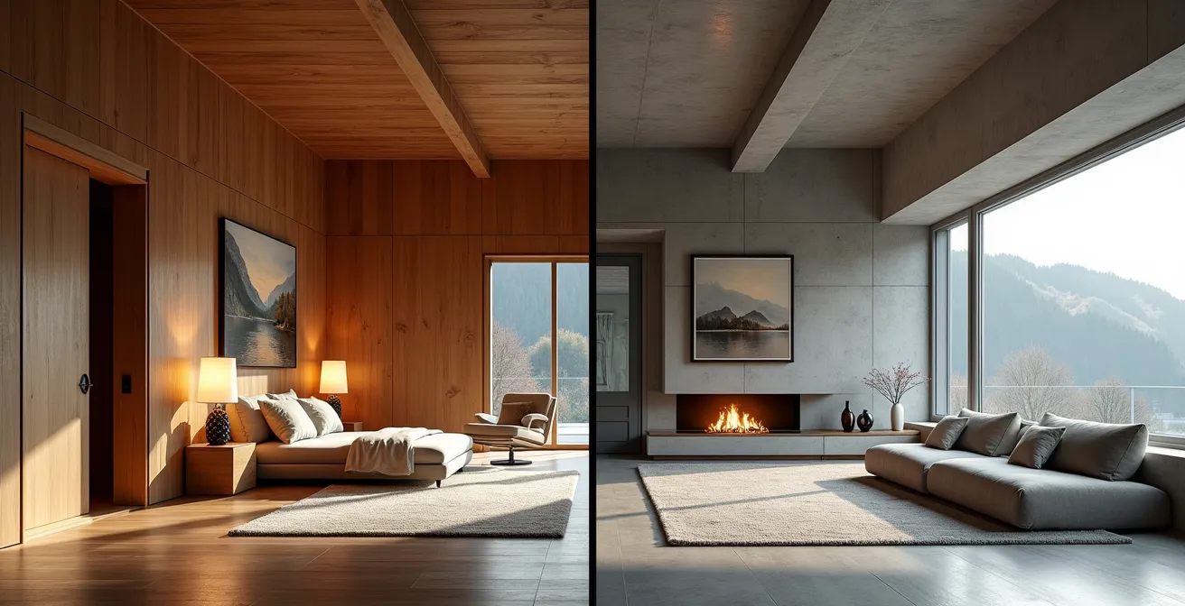 Vergleich der Farbtemperaturen bei der Kunstbeleuchtung in einem Schweizer Chalet