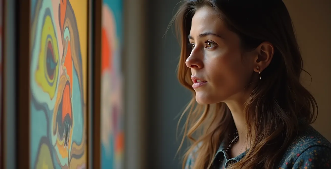 Kunstsammler vor Werken eines aufstrebenden Schweizer Künstlers