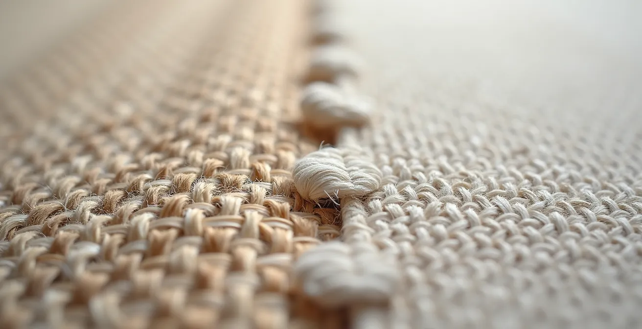 Makroaufnahme zeigt Texturunterschiede zwischen Leinen- und Baumwollfasern