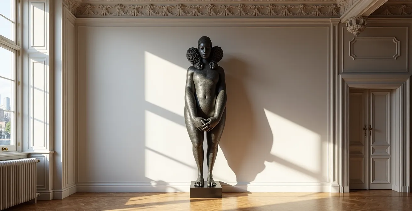 Moderne Metallskulptur in historischem Genfer Wohnraum