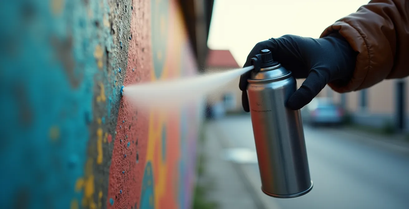 Künstler arbeitet an genehmigtem Mural-Projekt an privater Garage in Schweizer Wohnquartier