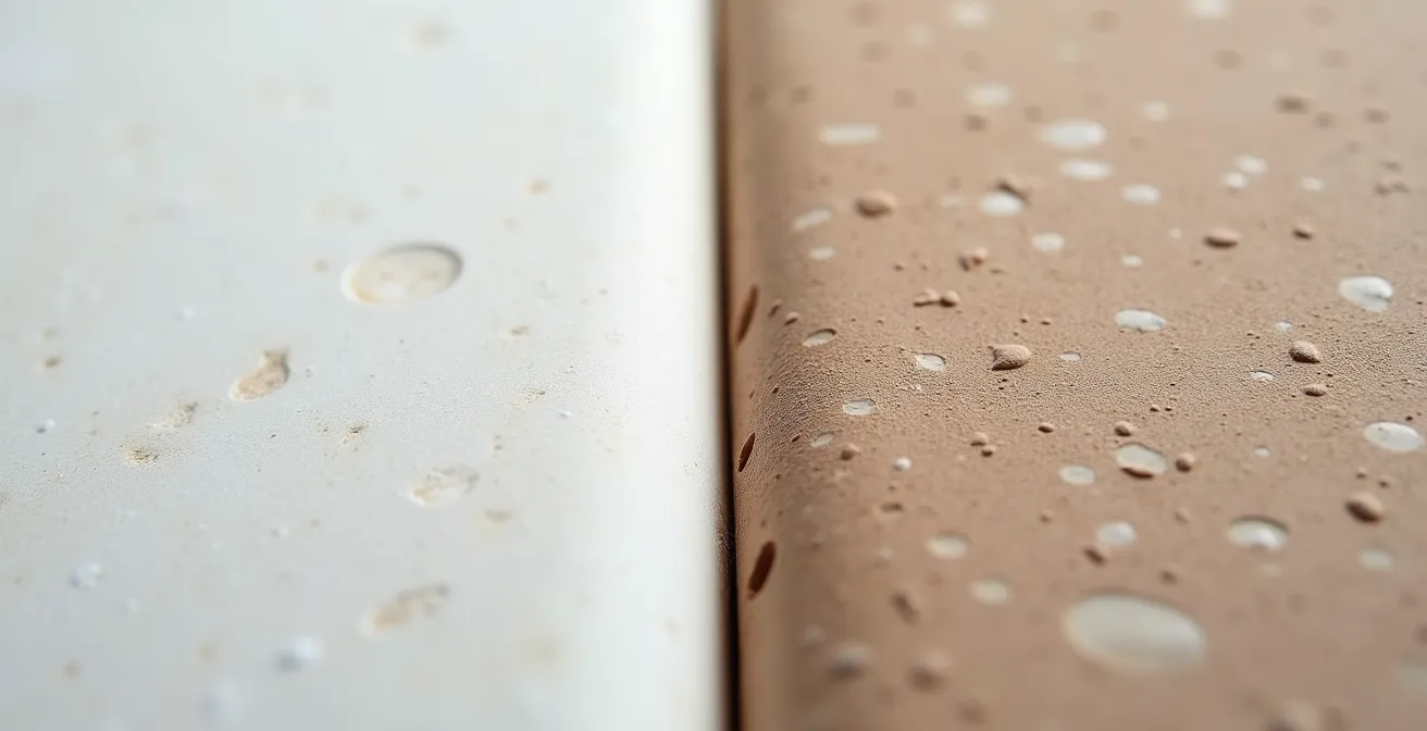 Makroaufnahme zeigt Texturunterschiede zwischen Porzellan und Steingut