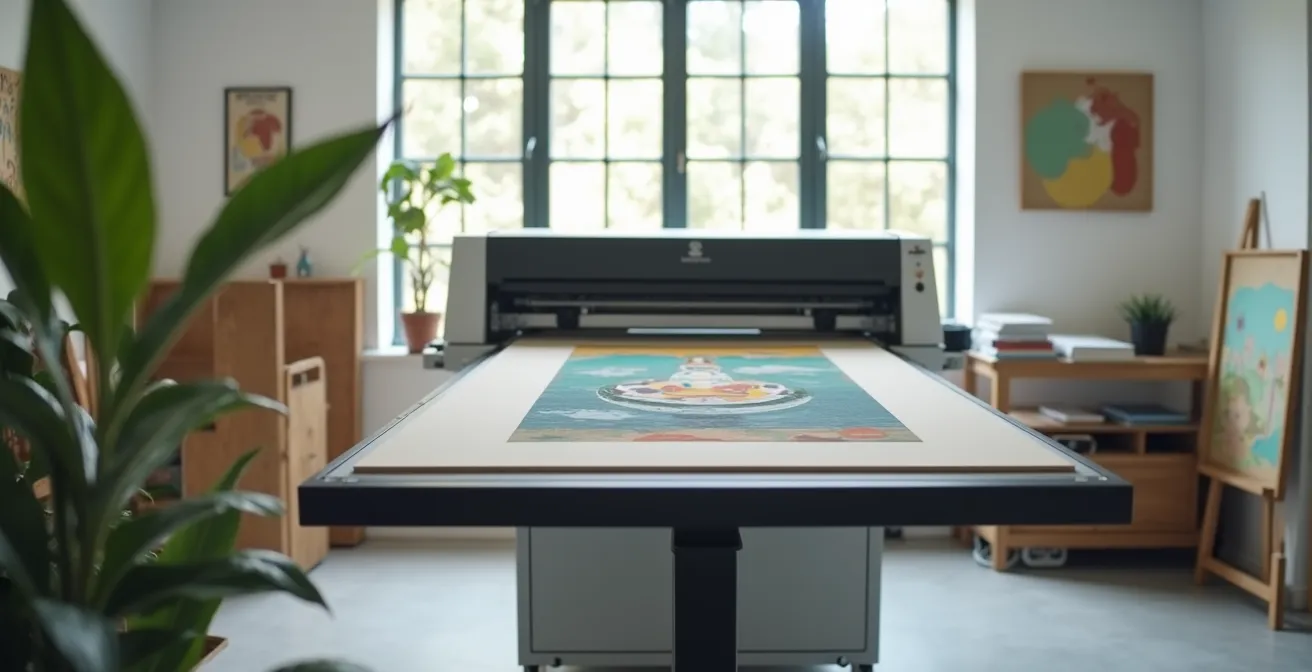 Kunstscanner in einem professionellen Digitalisierungsstudio beim Scannen eines Gemäldes