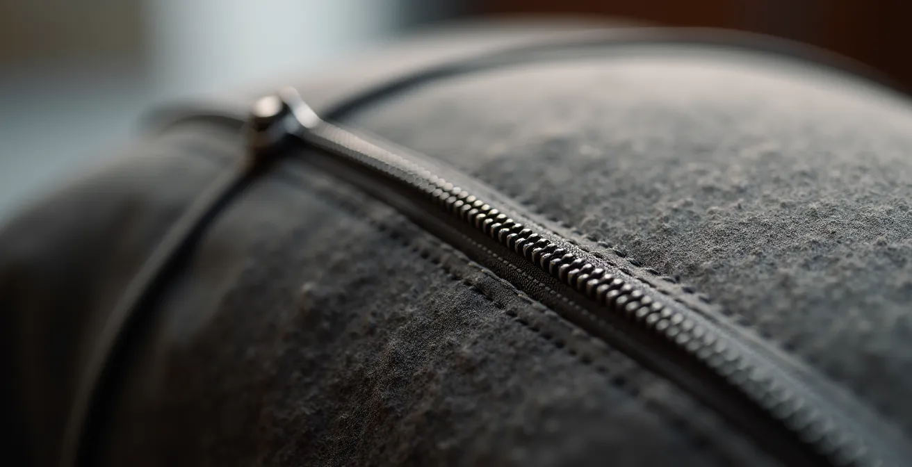 Detailaufnahme einer Reissverschlussreparatur mit Schweizer Qualität