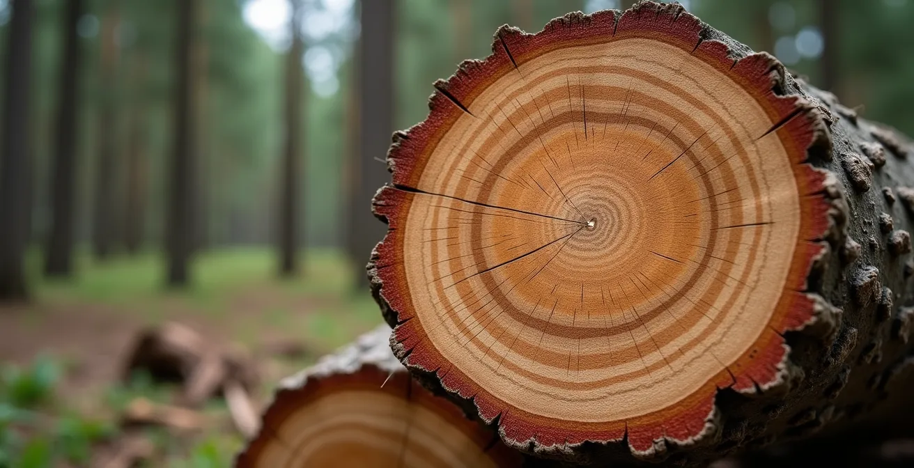 Emmentaler Tannenwald mit gefälltem Baum und HSH-Markierung