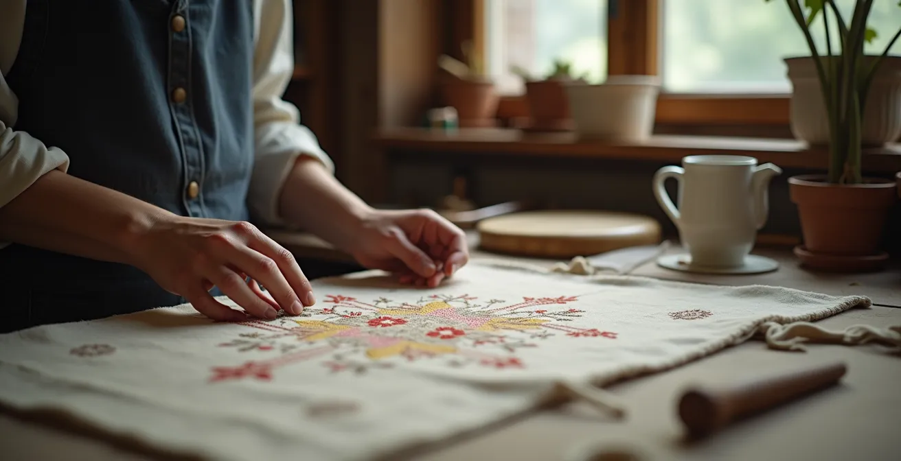 Textilrestaurator bei der schonenden Behandlung historischer Kunsttextilien