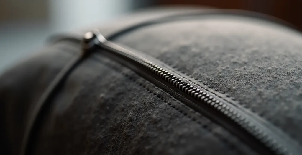 Detailaufnahme einer Reissverschlussreparatur mit Schweizer Qualität